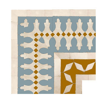 Mosaic House Moroccan tile Ank Diamond Corner 1-17-8 White Sky blue Ochre  cement, encaustic, field, pattern, traditional, stars, classic 